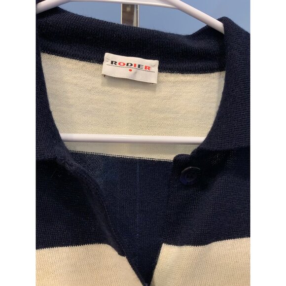 Rodier Paris  vintage womens cardigan/ jacket  navy white  wide stripe - Picture 2 of 11